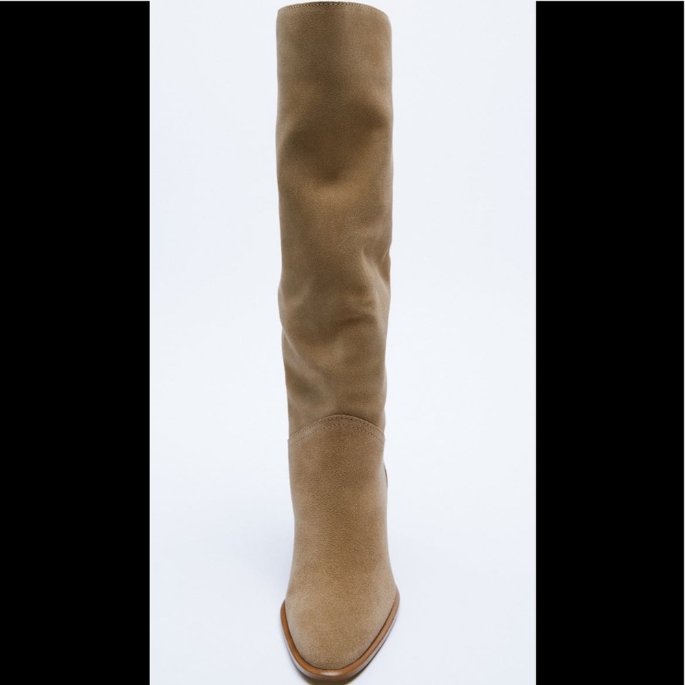Zara heeled suede knee high boots - Picture 3 of 6